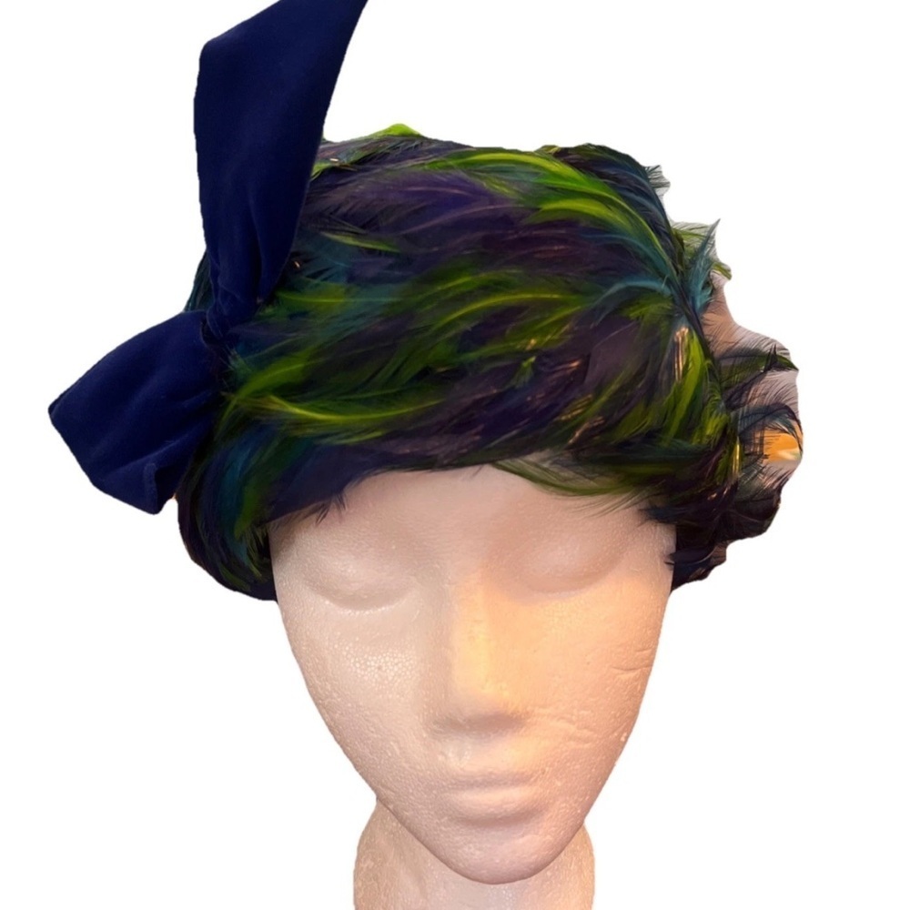 Womens Vintage Feather Hat Fascinator Cap 50s 60s Union Made In USA
